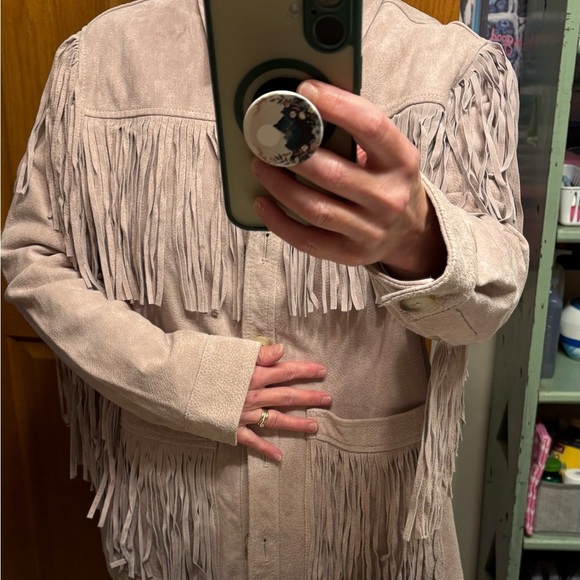 BlankNYC peony fringe 100% leather suede jacket shirt coat button down 2 pockets - Picture 5 of 16